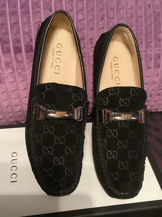 Gucci Black Suede GG Bit Loafers